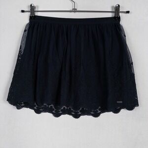 Hollister Skirt Womens XS Navy Blue Mini Pull On Embroidered Mesh Overlay